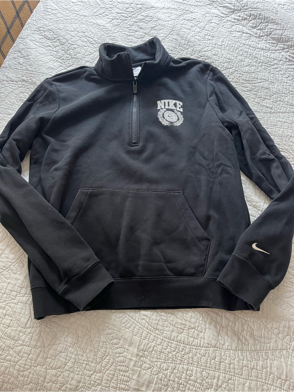 Nike women’s Black quarter zip Sweatshirt with vintage chest logo - size S